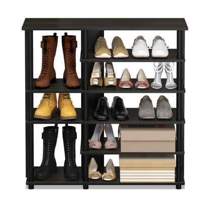 Furinno Turn-N-Tube Multi Storage Shoe Rack, 35.2"W 6-Tier, Espresso/Black,17082EX/BK