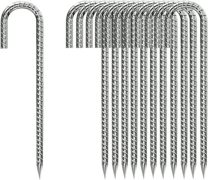 Rebar-Stakes-12-Inch, Ground Stakes Heavy Duty U-Hook Galvanized Anti-Rust Tent Stakes Heavy Duty Ground Anchors for Garden Dog Fence Chicken Coop Christmas Decorations Deer Fence 16pcs