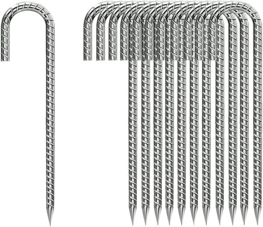 Rebar-Stakes-12-Inch, Ground Stakes Heavy Duty U-Hook Galvanized Anti-Rust Tent Stakes Heavy Duty