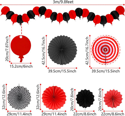 Red and Black Party Decorations, Papar Fans Pompoms Fans Garlands for Birthday Wedding Graduation Game Night Boy Girl Party Decorations