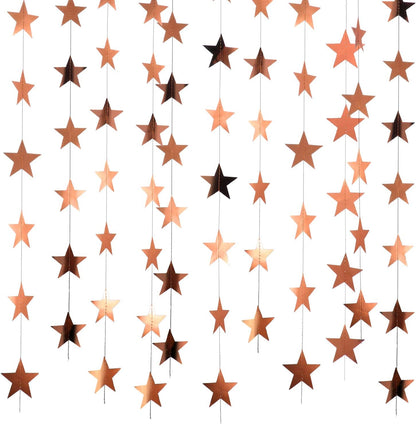 Patelai Glitter Star Garland Banner Decor 130 Feet Star Hanging Bunting Banner Twinkle Backdrop for Homecoming Classroom Wedding Birthday Halloween Christmas Party Supplies(Rose Gold)