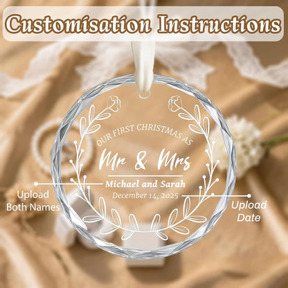 First Christmas Married Ornament 2025, Custom Wedding Crystal Glass Ornament with Photo, Name or Date, Personalized Wedding or Bridal Shower Gifts for Newlyweds
