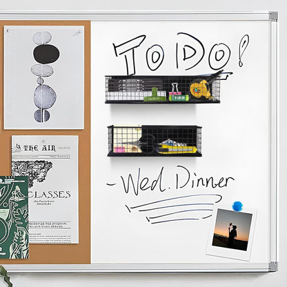 Magnetic Basket, Magnetic Shelf for Fridge,Magnetic Spice Rack Wire Mesh Magnetic Organizer Holder Accessories for Office Kitchen Classroom Storage, Black-High, Large x1&Small x1 Set of 2