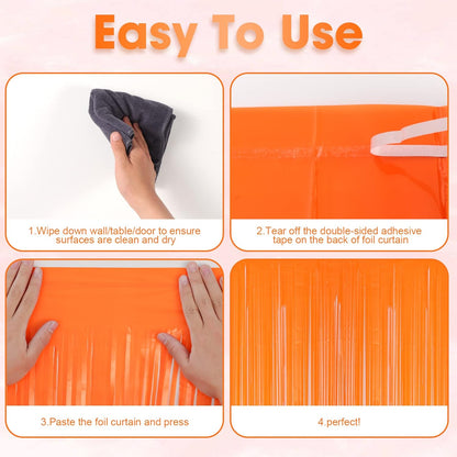3 Pack 3.3x8.2 Feet Orange Foil Fringe Backdrop Curtains, Tinsel Streamers Birthday Party Decorations, Fringe Backdrop for Graduation, Baby Shower, Gender Reveal, Disco Party