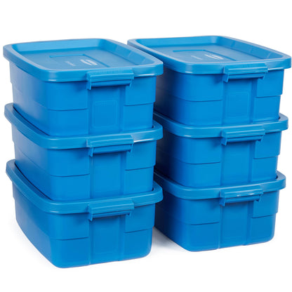 Rubbermaid Roughneck Tote 10 Gal, 6 Pack, Made in USA, Heritage Blue, Rugged Plastic Stackable