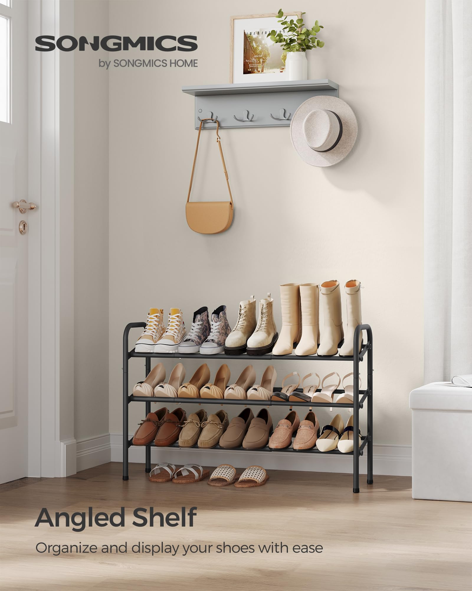SONGMICS Expandable Shoe Rack, 3 Tier Shoe Rack Shelf, Adjustable Shoe Organizer Storage for 20
