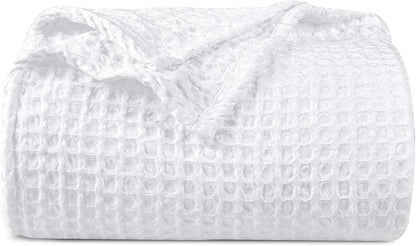 PHF Ultra Soft Waffle Weave Blanket King Size 104"x 90"- Washed Lightweight Breathable Cozy Woven Blanket for Bed - Aesthetic Decor for Couch Bedding Sofa Home Car - White
