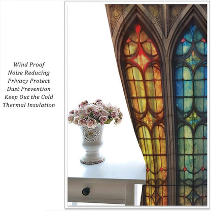 Stained Glass Curtains,Mid Century Vintage Style Abstract Art Home Decor Drapes for Bedroom Living Room Kitchen Window Treatment 2 Panels Set Total Size 42" W X 54" L Inch