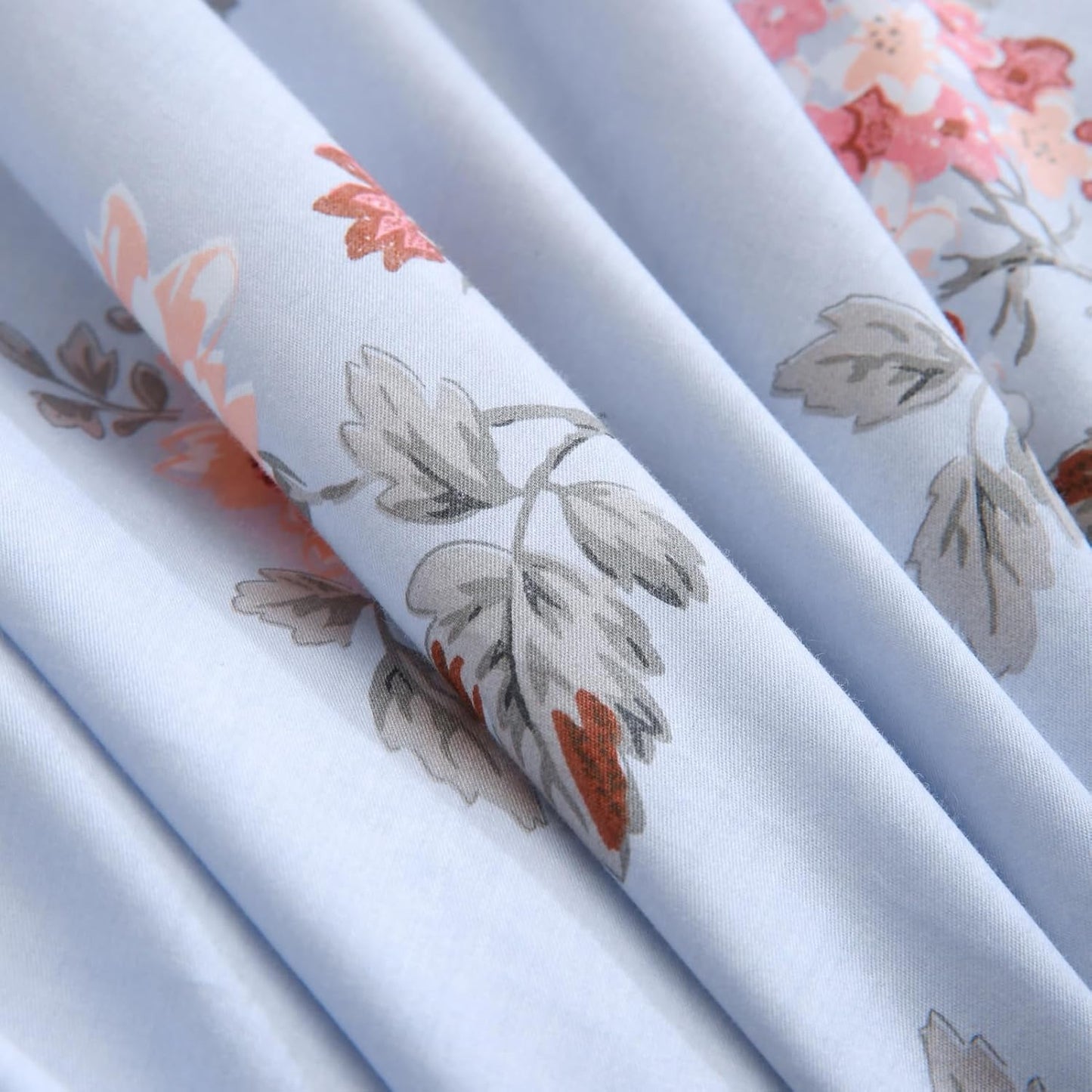 ABREEZE Floral Duvet Cover Queen Size Set Bird Flowers Bedding Set 100% Brushed Cotton Bedding Collection 1 Duvet Cover with 2 Pillowcases Grey