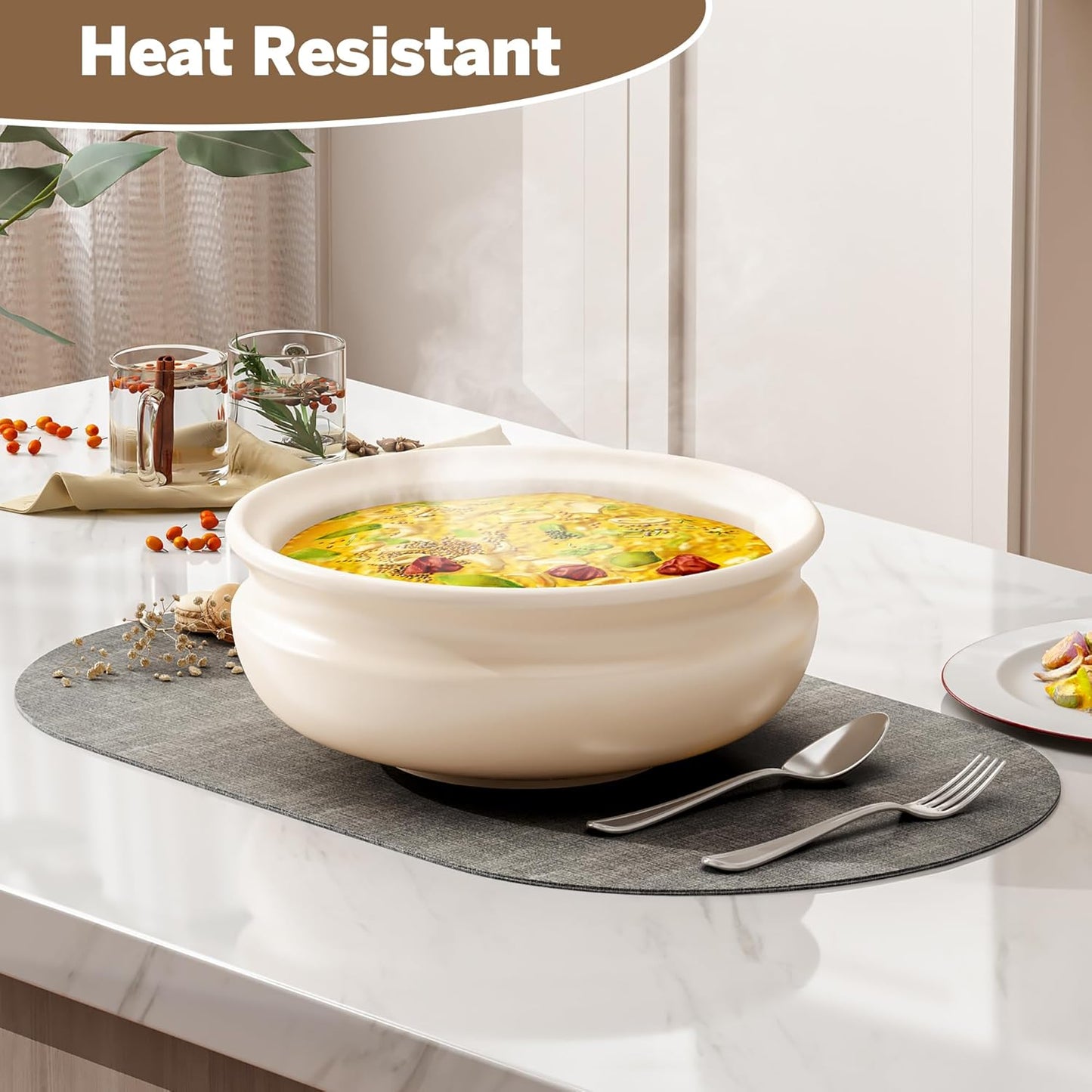 DOLOPL Oval Placemats Set of 6, Gray Faux Leather Heat Resistant Table Mats - Anti Slip Table Place Mats, Washable Wipeable Outdoor Placemats for Kitchen Dining Room Table Decorations(13.8"x21.6")