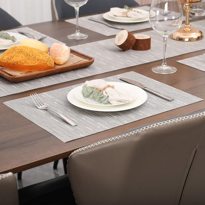 Myir JUN Placemats Set of 8, Vinyl Woven Placemats Place Mats Indoor Set of 8 Washable Table Mats Non-Slip Place mats for Dining Table (Silver, Set of 8)