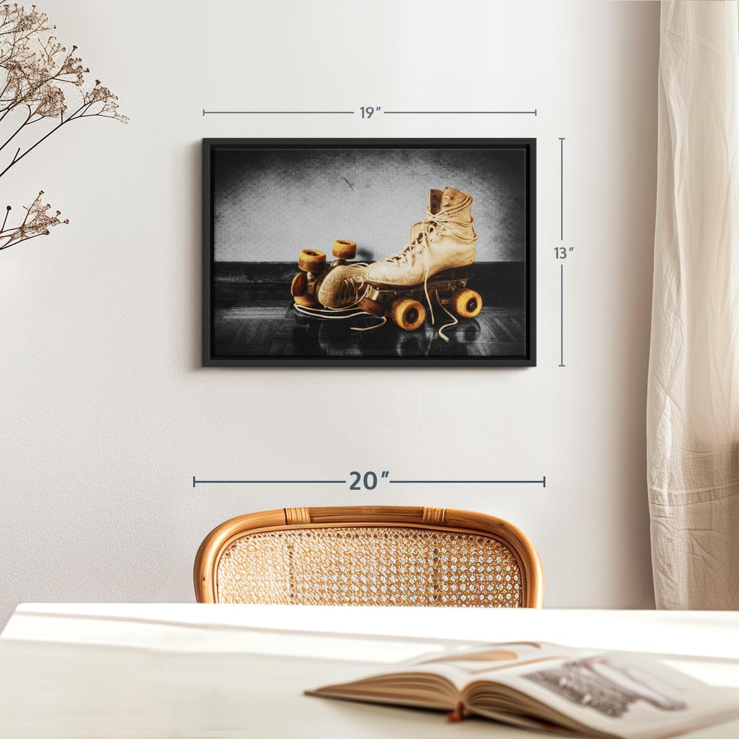 ElephantStock Vintage Skates Pop Wall Art - Horizontal Framed Canvas - 1-Piece Living Room Wall Decor - Sport Photography Canvas Print - Beige and Black Decor for Wall - 19" X 13"