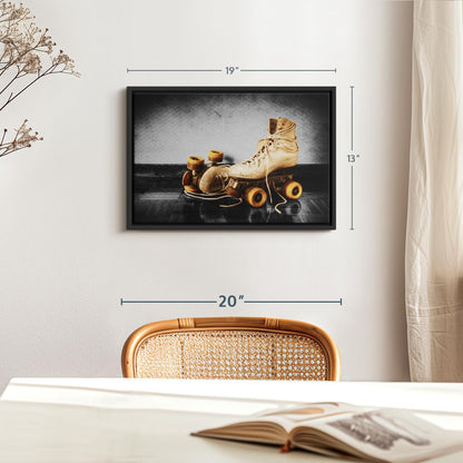 ElephantStock Vintage Skates Pop Wall Art - Horizontal Framed Canvas - 1-Piece Living Room Wall Decor - Sport Photography Canvas Print - Beige and Black Decor for Wall - 19" X 13"