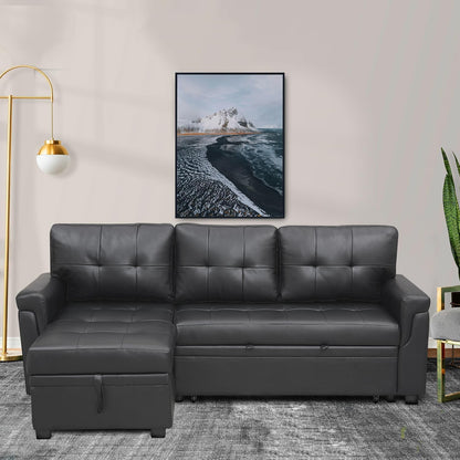 Naomi Home Modern Sectional Sofa with Storage Chaise Black/Air Leather
