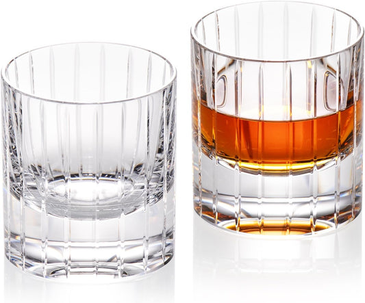 KAMMAK Crystal Whiskey Glasses Set of 2, Handcrafted 6.43oz Old Fashioned Glasses Stemless, Luxury