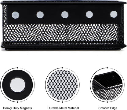 6.29'' × 2.28'' × 2.48 Black Magnetic Basket for Refrigerator Magnetic Organizer Holder Locker Organizer for Home Office Accessories Magnetic Basket for Whiteboard,Set of 4