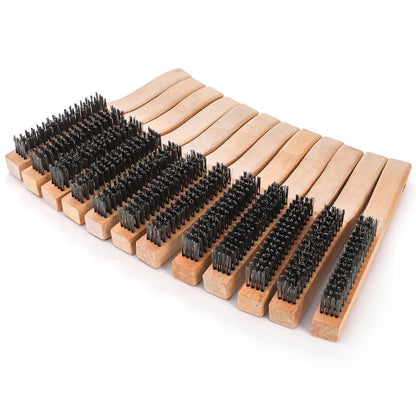 Elsjoy 12 Pack Wire Brush with Wooden Handle, 10 Inch Stainless Steel Wire Scratch Brush Wire Cleaning Brush Set for Removing Rust, Paint, Welding Slag