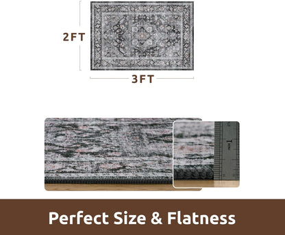 AMOAMI-2X3 Small Rug-Washable Rugs Entryway Mat Indoor-Soft Vintage Non Slip Rugs for Kitchen Laundry Room Bathroom Dark Grey & Black Decorative Accent Rug for in Front of Sink 24 Inch x36 Inch
