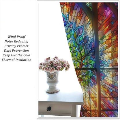 Stained Glass Curtains,Tree of Life Colorful Abstract Art Home Decor Drapes for Bedroom Living Room Kitchen Window Treatment 2 Panels Set Total Size 84" W X 84" L Inch