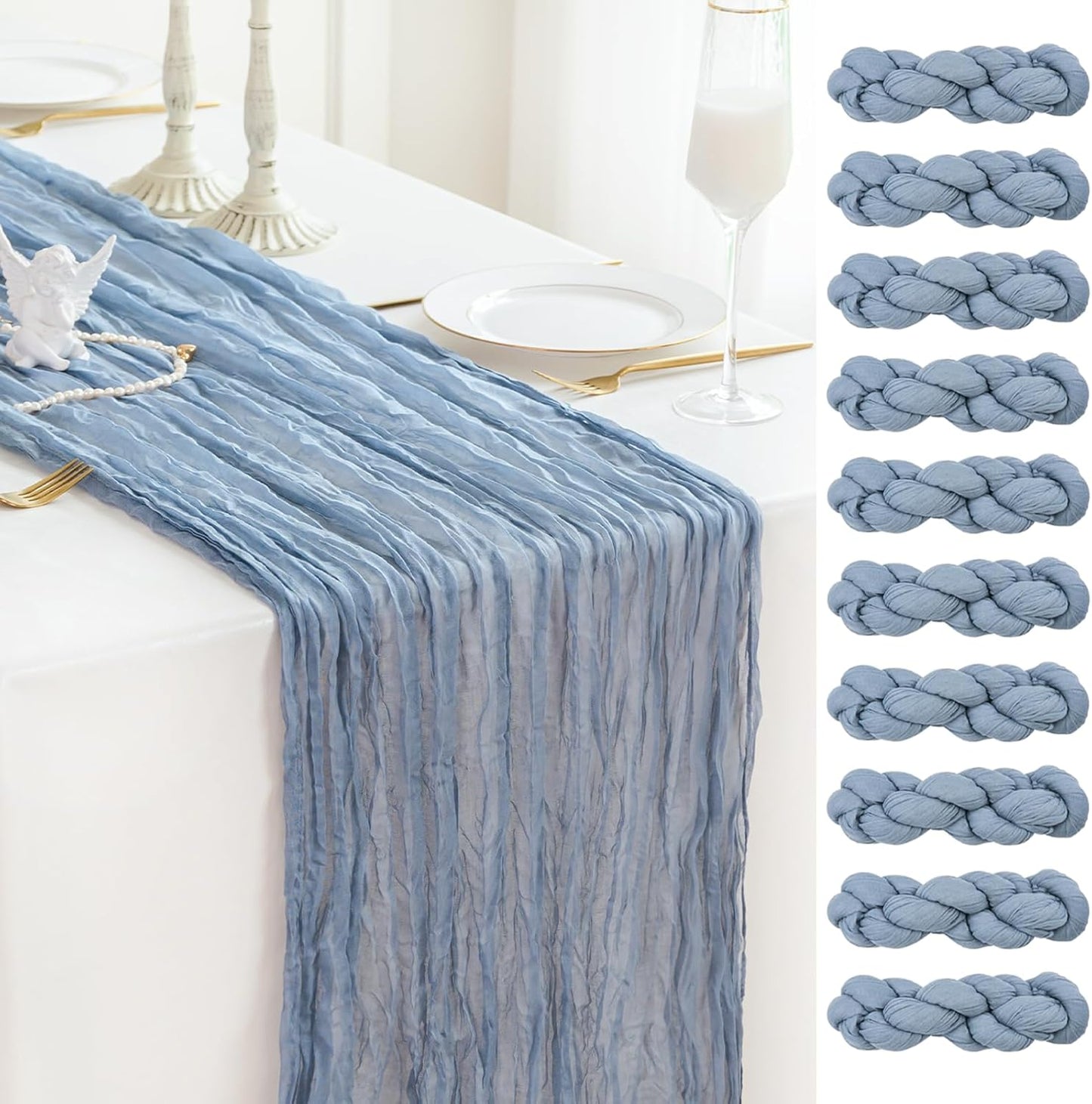 Sioloc 10 Pack Dusty Blue Cheesecloth Table Runner Fall Autumn Decor for Home 10ft Table Cloth for Tea Wedding Birthday Party Baby Bridal Shower Halloween Thanksgiving