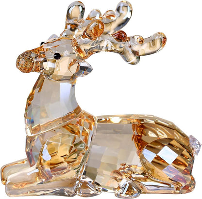 DOJOZ Crystal Deer Animals Lovely Elegant Craft Decorations for Home Ornaments Christmas Collectible Birthday Gifts Reindeer Figurines (Gold)