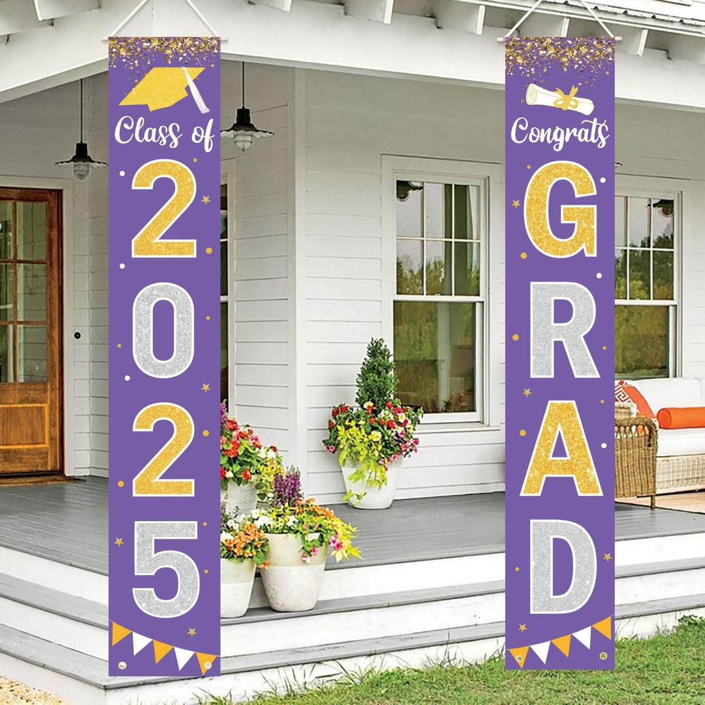 Graduation Decorations 2025 GRAD Banner Purple Porch Door Sign Welcome Banner For Indoor Outdoor Wall Graduation Decorations Class of 2025