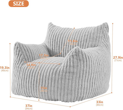 Giant Bean Bag Chairs for Adults with Filling Plush Fluffy Bean Bag Chairs for Teens with Armrests Comfy BeanBag Lazy Couch Sofa Chair for Bedroom Living Room Reading