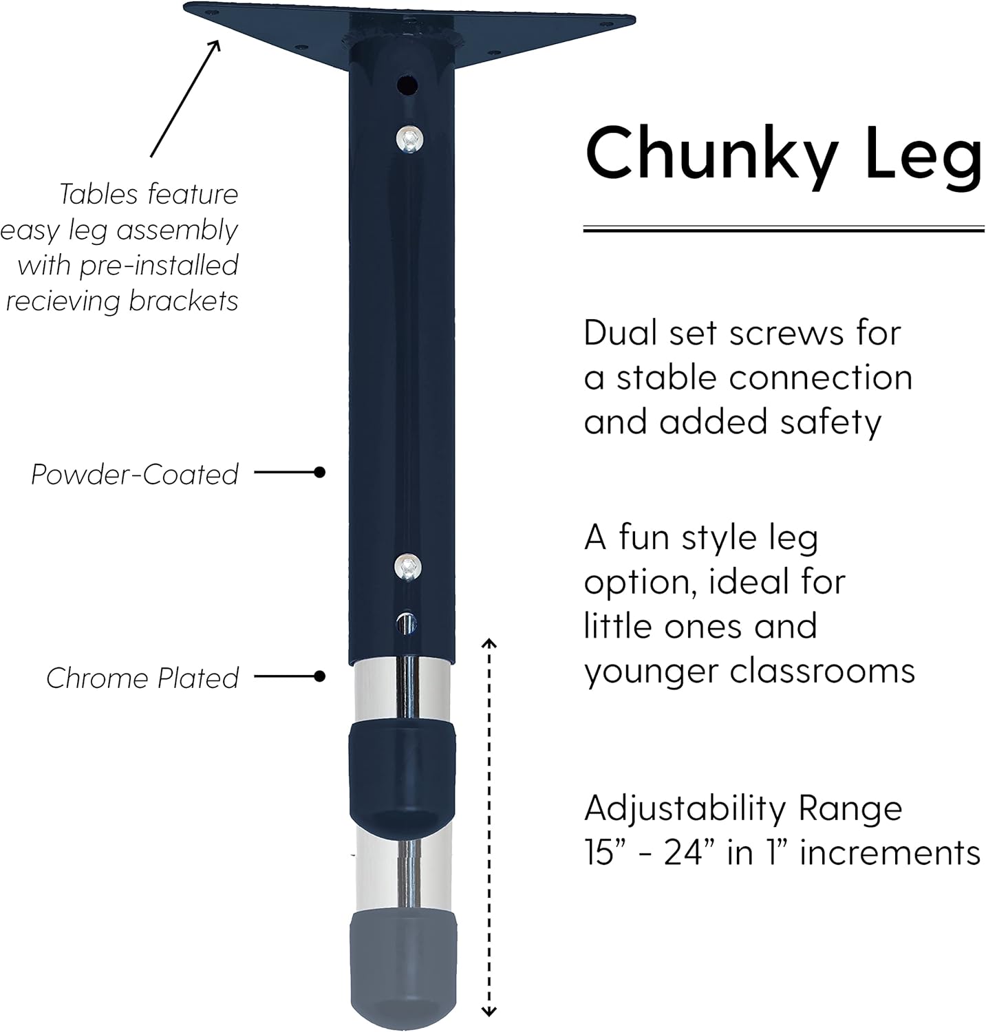FDP Rectangle Activity School and Classroom Kids Table (30 x 60 inch), Toddler Legs, Adjustable Height 15-24 inches - Gray Top and Navy Edge