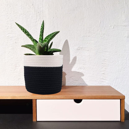 6.5 inch Planter Baskets for Indoor Planters Cotton Rope Flower Plant Pots Cover,Woven Storage Baskets for Crafts,Organization Modern Home Decor H6 3/4" x W6 1/2" Black&White