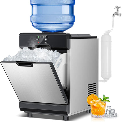 Nugget Ice Maker Countertop, 80Lbs/24H with 20LBS Ice Basket - Dual Water Inlet (Tap/Bottle), Self-Cleaning Stainless Steel Pellet Ice Machine, Chewable Ice Dispenser for Home, Kitchen, Office