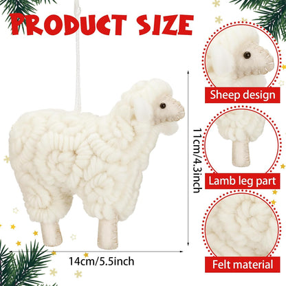 Jenaai 3 Pieces Felt Sheep Christmas Ornaments Sheep Decorative Hanging Ornaments Vintage Farm Wooly Lamb Tree Xmas Pendant Curly Decor for Holiday Figurines Gifts (Classic)