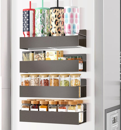 Magnetic Spice Rack Organizer for Fridge Seasoning Organizer for Kitchen Storage With Screw Magnetic Shelf for Oven, RV,Garage,Bathroom (Bronze, 4pack)