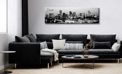 Black and White Wall Art Denver Skyline Cityscape Skyscrapers Canvas Print Painting Landscape USA City Buildings Pictures Modern Artwork for Man Room Office Living Room Decoration 13.8"x47.3"