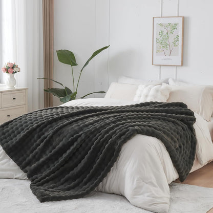 NEWCOSPLAY Faux Fur Twin Blanket Grey Bubble Blanket Thick Warm Soft for Couch Sofa Bed 550GSM (Grey, Twin(60"x80"))