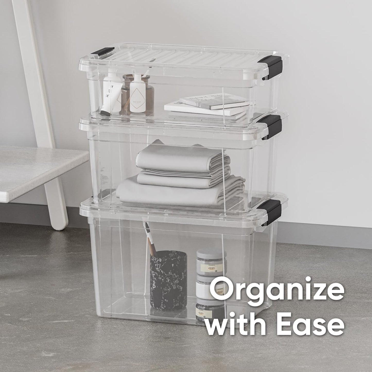 Superio Clear Storage Boxes with Lids, 8.7 Quart Plastic Container Bins for Organizing, Stackable