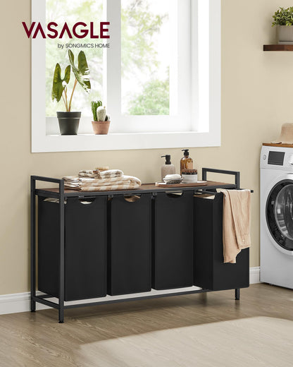 VASAGLE Laundry Hamper, Laundry Basket, Laundry Sorter with 4 Pull-Out and Removable Bags, Shelf