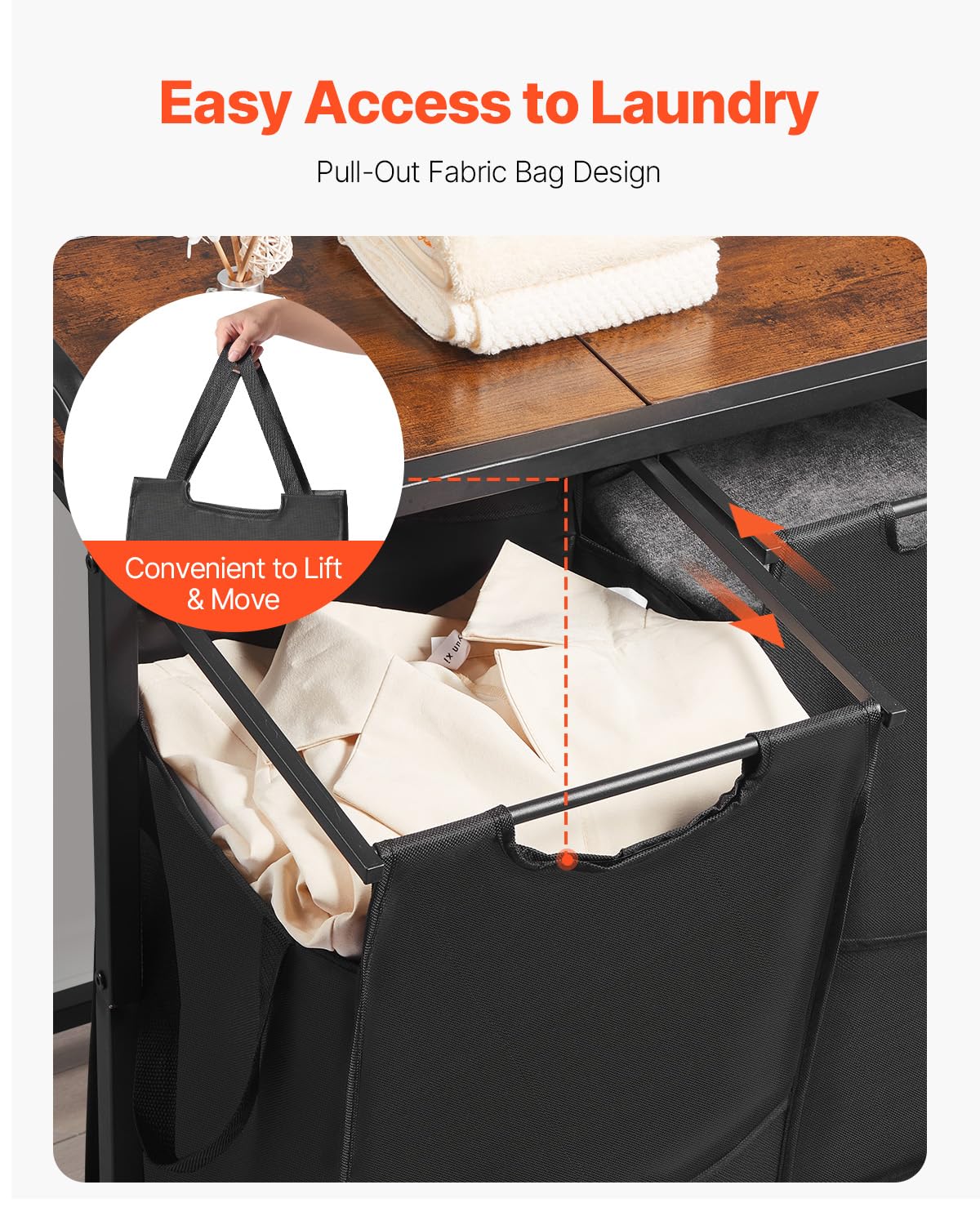 VEVOR 3 Section Laundry Sorter, Large Laundry Hamper with Metal Frame and Wooden Tabletop