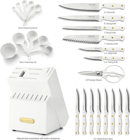 McCook® Knife Sets, White High Carbon Stainless Steel Kitchen Knife Sets with with Built-in Sharpener