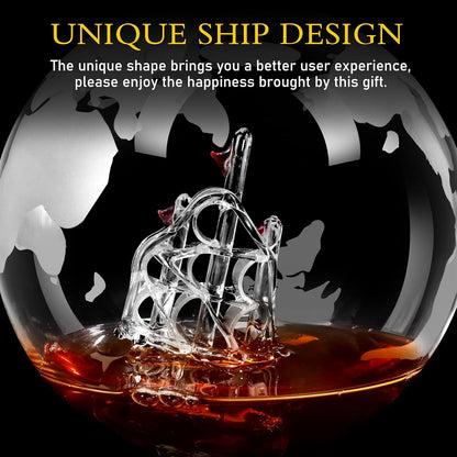 Whiskey Decanter Sets for Men, Whiskey Decanter Globe Set with 2 Etched Globe Whisky Glasses for Liquor, Bourbon, Cocktails, Vodka, Scotch liquor decanter Sets - 850ml