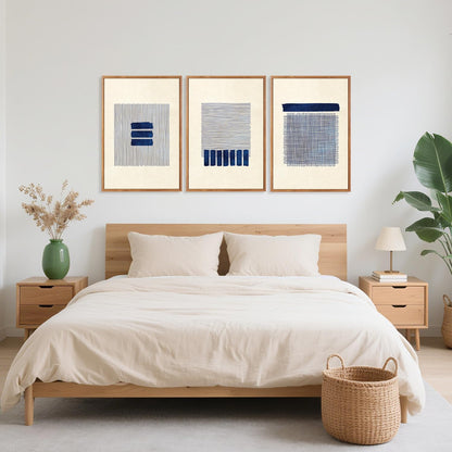 Aurlan Boho Christian Line Art Framed Wall Decor(16"x24"), 3PCS Minimalist Jesus Leavs the 99 Sheep Lamb Bible Story Canvas Artwork, Neutral Abstract Beige Navy Blue Religious Painting for Bedroom Living Room