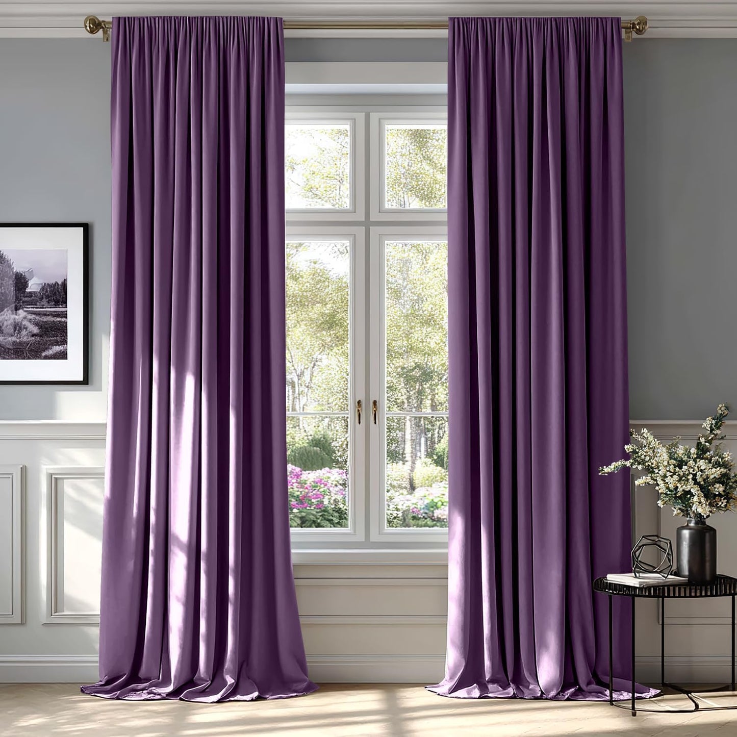 MIULEE Purple Velvet Curtains Thermal Insulated Blackout Curtain Drapes for Bedroom Living Room Darkening 96 Inches Long Curtains Panels Rod Pocket Set of 2