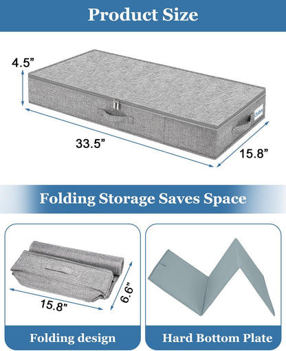 Cirhy Under Bed Storage Containers, 4.5 Inch Tall Low Profile Under Bed Storage with Sturdy Sidewalls & Bottom, UnderBed Storage for Clothes,Shoes, Pillow, Blankets Organizer, 2 Pack Grey