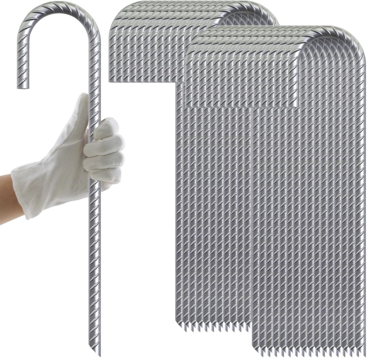 AAGUT Rebar Stakes 32 Pack 12'' Ground Stakes 3/8" Heavy Duty J Hook Anchors, Plant Support Garden Spikes Anti Rust Galvanized for Chain Link Fence