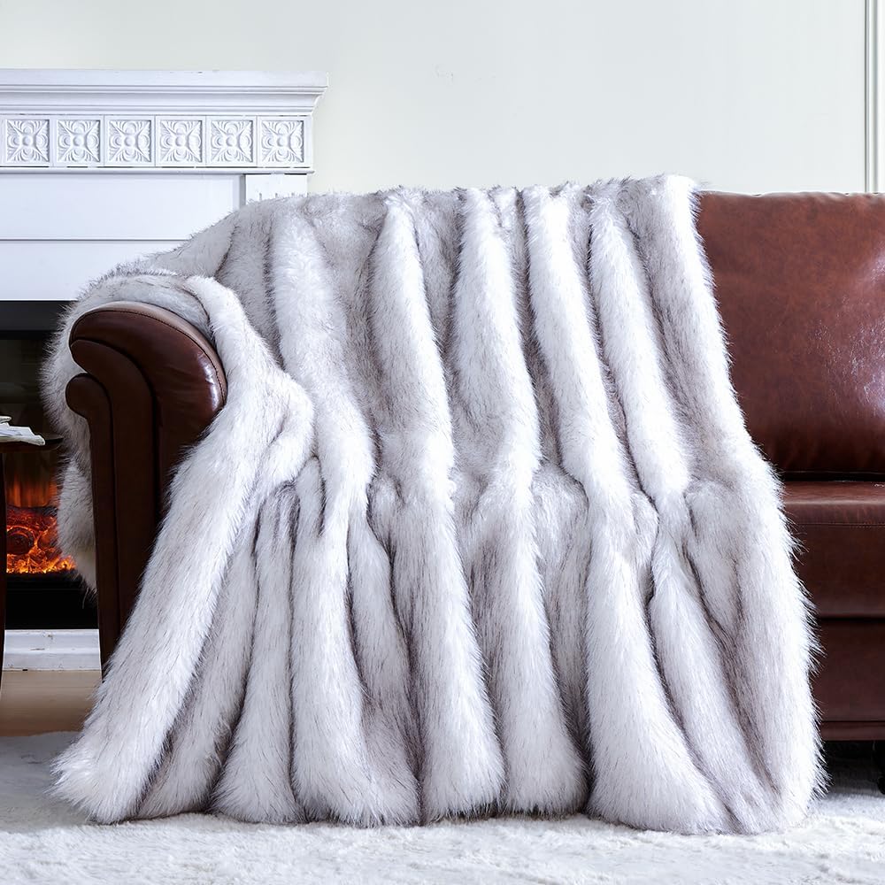Fluffy Faux Fur Throw Blanket – Super Soft Warm Thick Plush Blanket for Bed, Couch & Office, Cozy Fuzzy Throw with Flannel Backing,108"x90", White