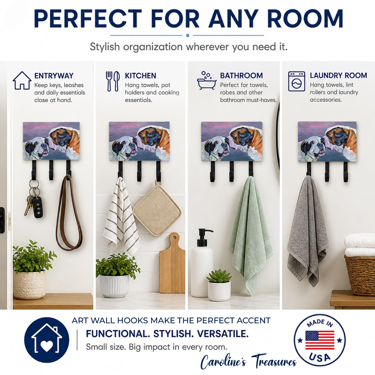 Caroline's Treasures 7332TH68 Saint Bernard Whisperear Leash or Key Holder, Wall Hooks, Key Hooks