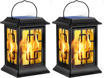 Flickering Solar Lantern Outdoor, Waterproof Hanging Flame Solar Powered Lantern for Pathway, Tabletop, Patio, Garden Decoratives (2 Pack)