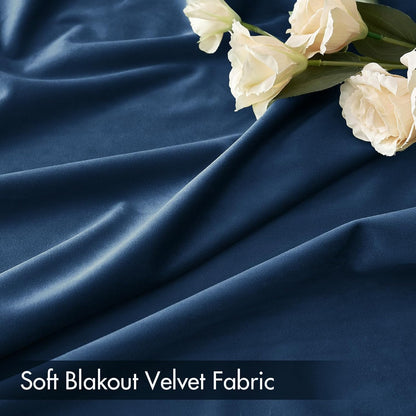 MIULEE Velvet Blackout Curtains Navy Blue Thermal Insulated Drapes for Bedroom Living Room Darkening 84 Inches Long Curtains Panels Rod Pocket Set of 2