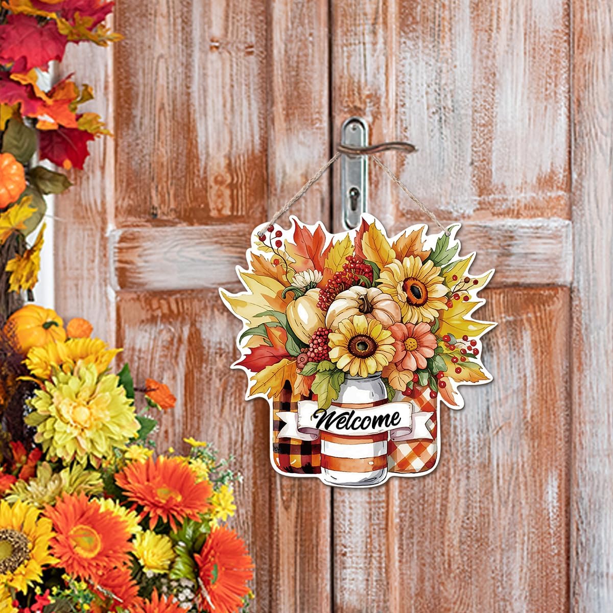 Thanksgiving Welcome Door Sign Pumpkin Hanging Decor Fall Wooden Sign Autumn Decorations, Outdoor Farmhouse Porch, Autumn Harvest Thanksgiving Home Decorations, Housewarming Gift