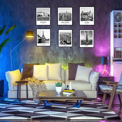 Black And White Wall Art Decor,New York, London, Tokyo, Paris, Eiffel Tower Wall Decor Art,Modern Boho Wall Art for Living Room Bedroom Prints Poster,8x10 Inch Set of 6,Framed