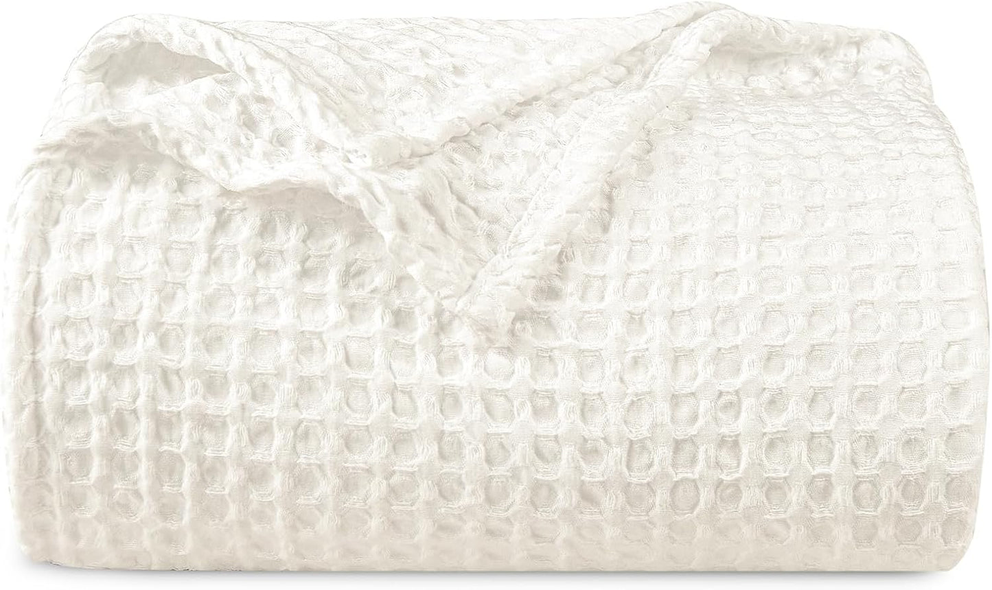 PHF Ultra Soft Waffle Weave Blanket King Size 104"x 90"- Washed Lightweight Breathable Cozy Woven Blanket for Bed - Aesthetic Decor for Couch Bedding Sofa Home Car - Coconut White